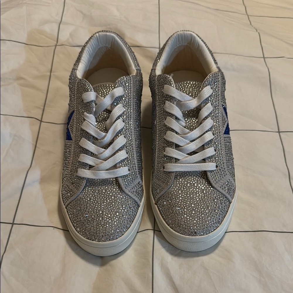 Vintage Havana Silver and Blue Rhinestone Sneakers Size 8.5